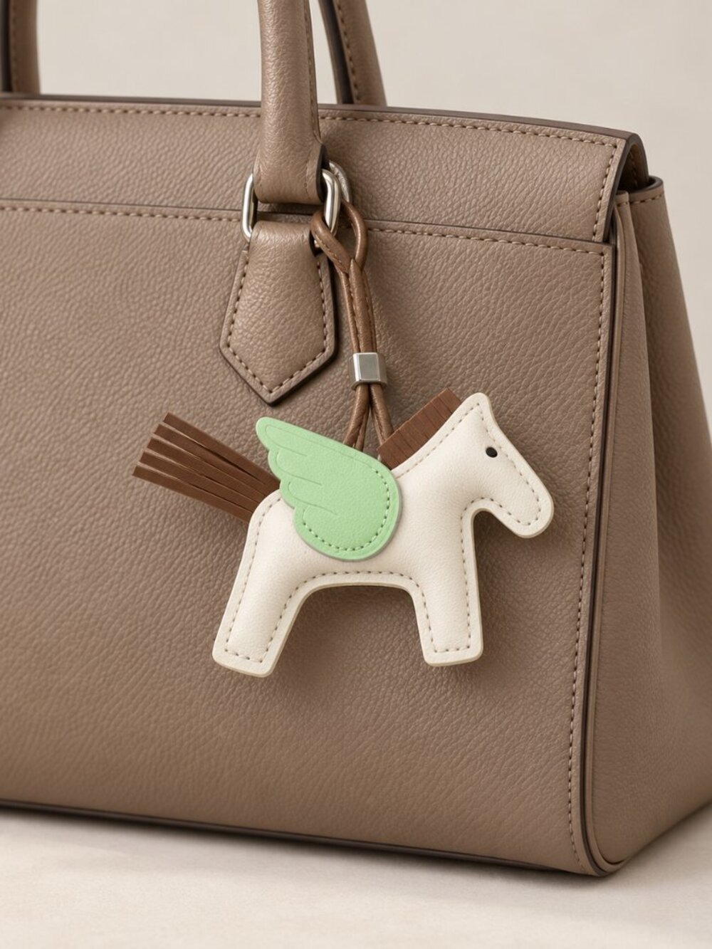 Equestrian Pegasus Horse & H Bag Charm Set Cream Mint Brown 0895